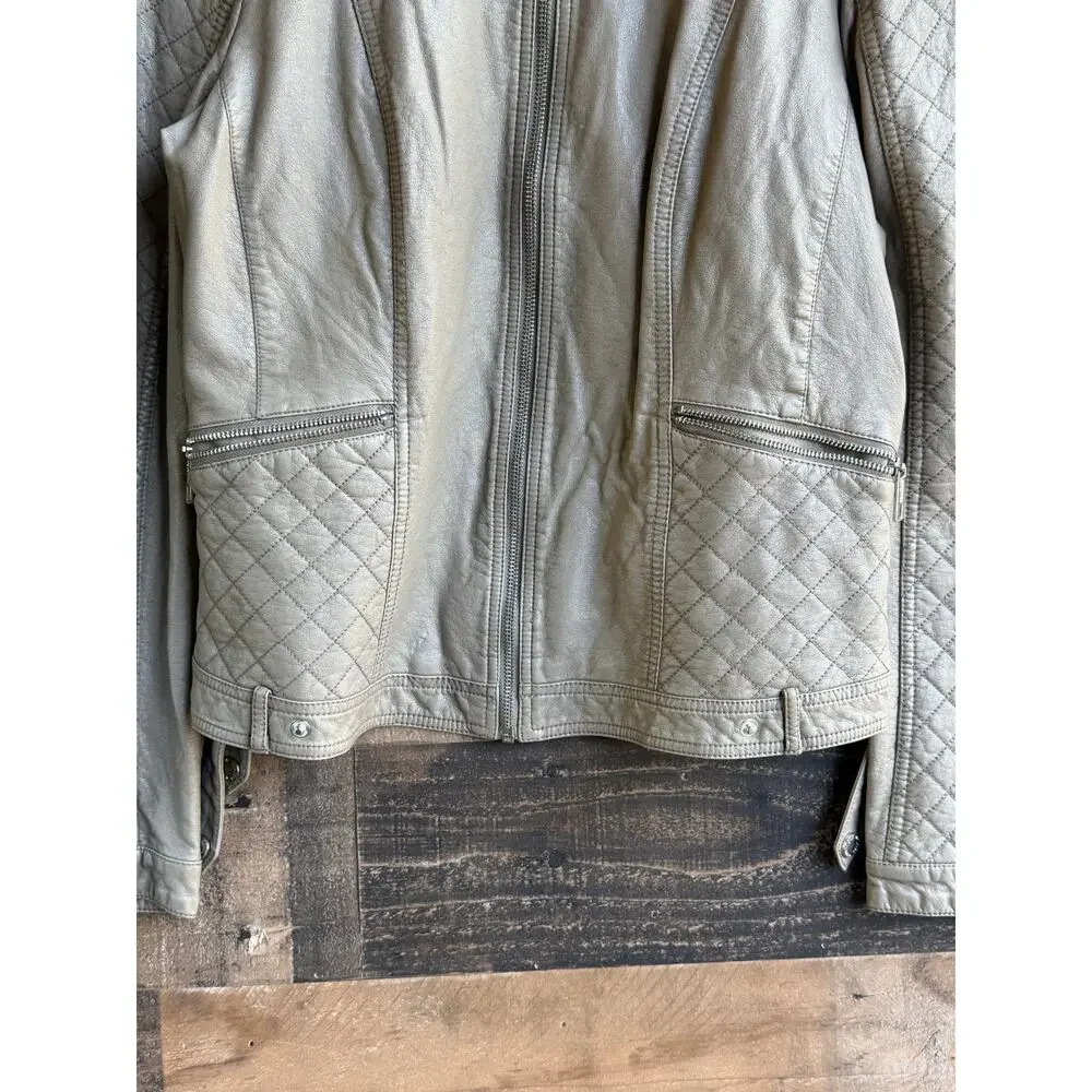 Kenneth Cole Reaction Women's Quilted Faux Leather Moto Jacket - Taupe - Size L